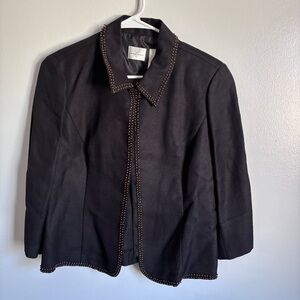 Emma James Black with brown beaded detail Linen blend blazer jacket size 10